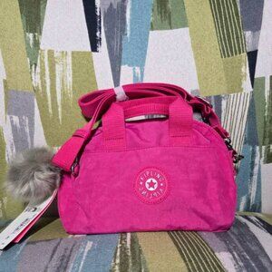 Kipling Odette Shoulder Bag In Escape Fuchsia Small Crossbody With Furry Ball Mo